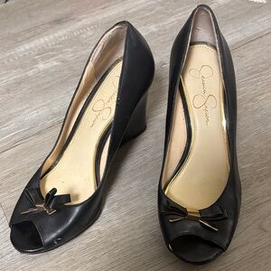 Jessica Simpson Black Wedges with Bow Detail
